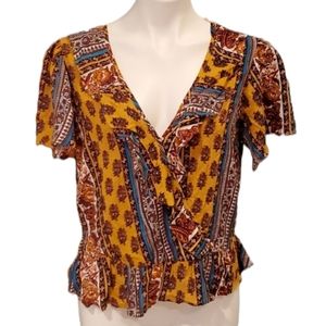 Band of Gypsies Brown and Gold Boho Shirt NWT